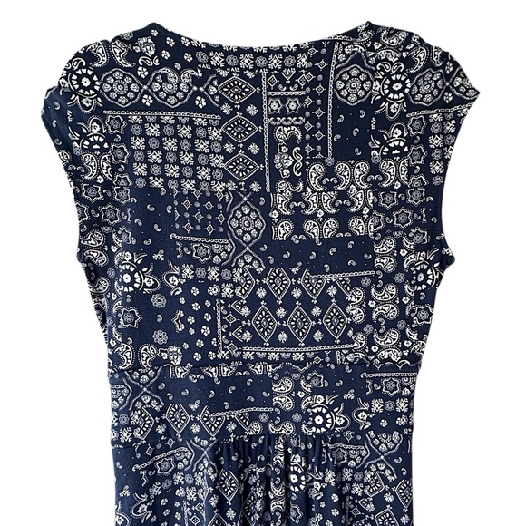 LANDS’ END | NWOT SLEEVELESS TWIST FRONT DRESS COTTON JERSEY NAVY & WHITE MEDIUM - Picture 7 of 9